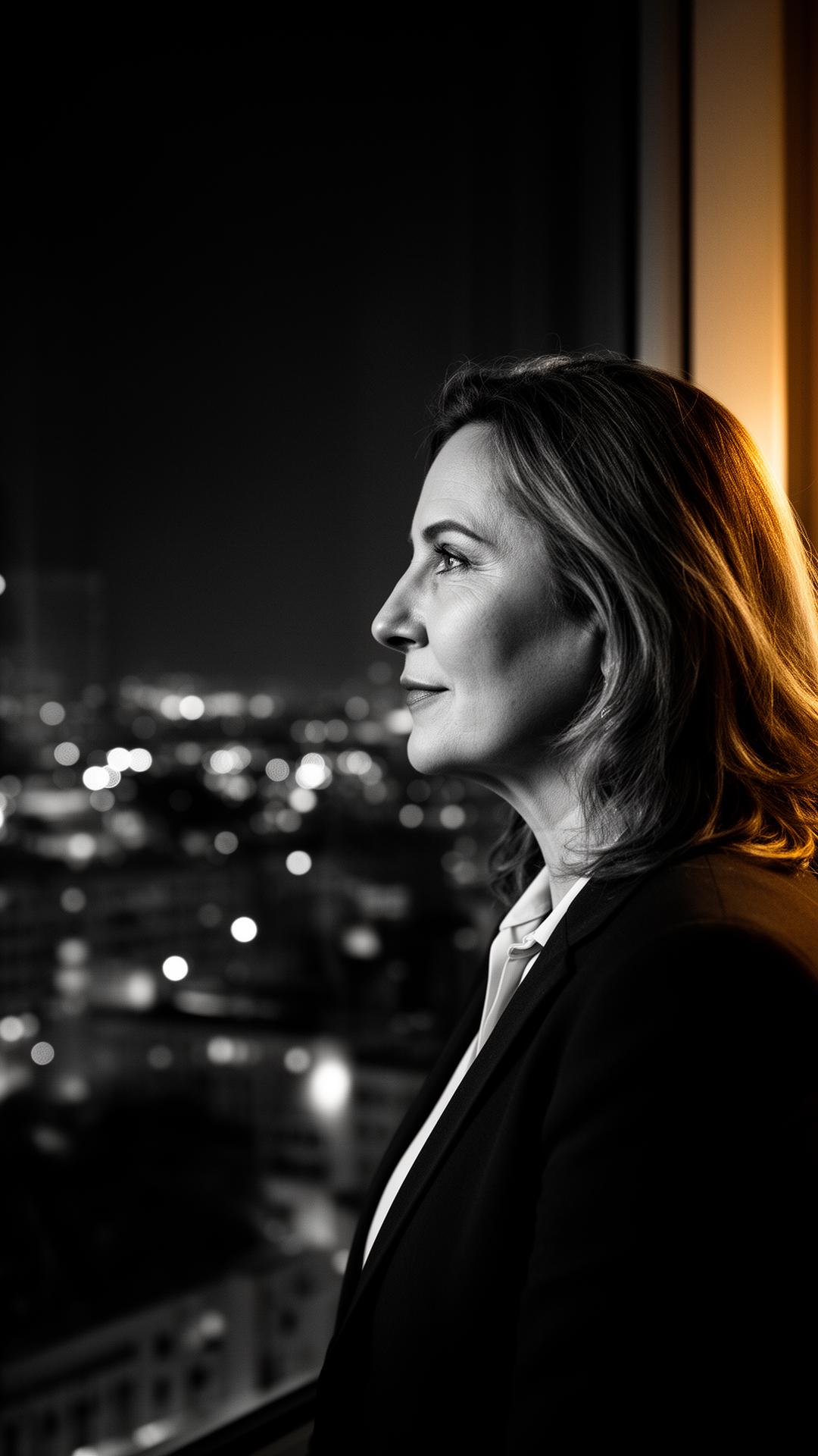 Retrato editorial de uma executiva de segurança